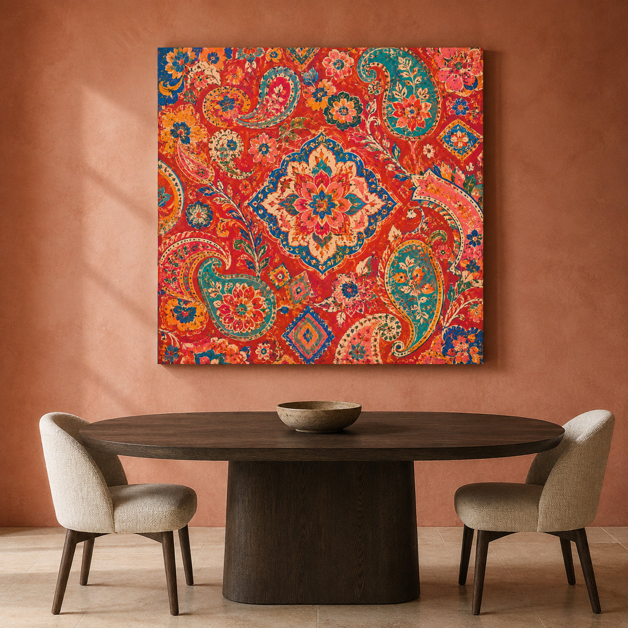 Crimson Paisley Garden Indian Ethnic Floral Pattern Wall Art