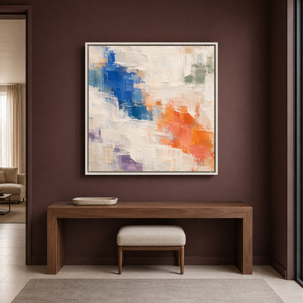 Color Fields Textured Abstract Canvas Art with Geometric Brushwork
