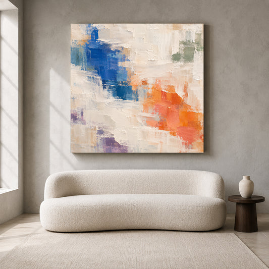 Color Fields Textured Abstract Canvas Art with Geometric Brushwork