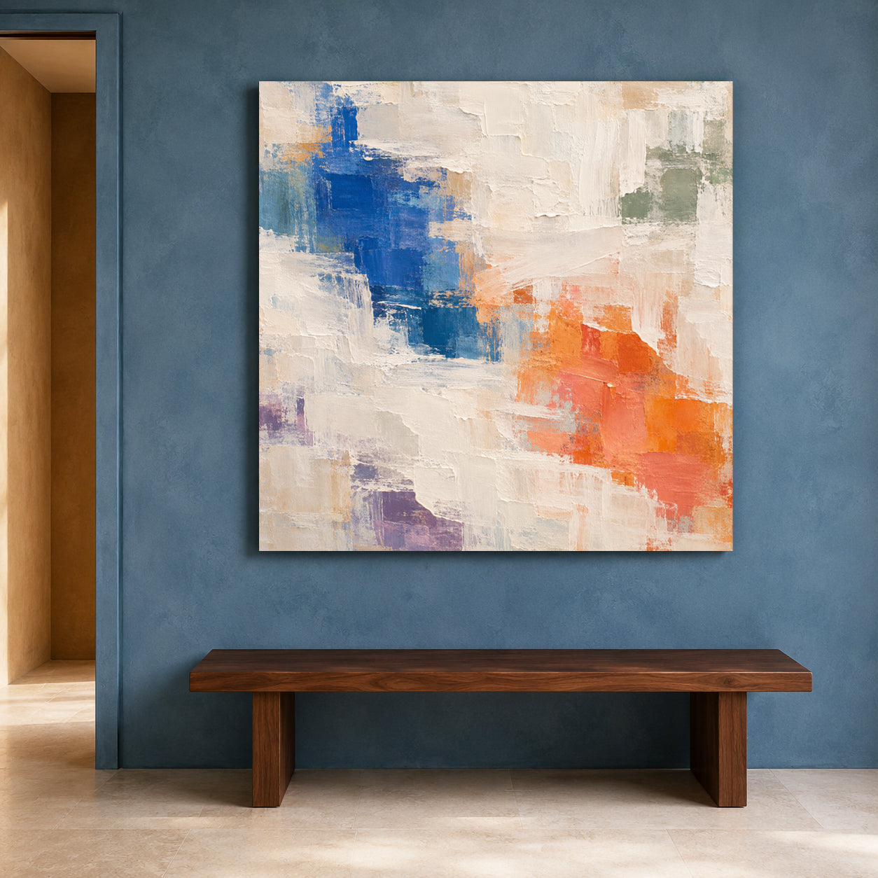 Color Fields Textured Abstract Canvas Art with Geometric Brushwork
