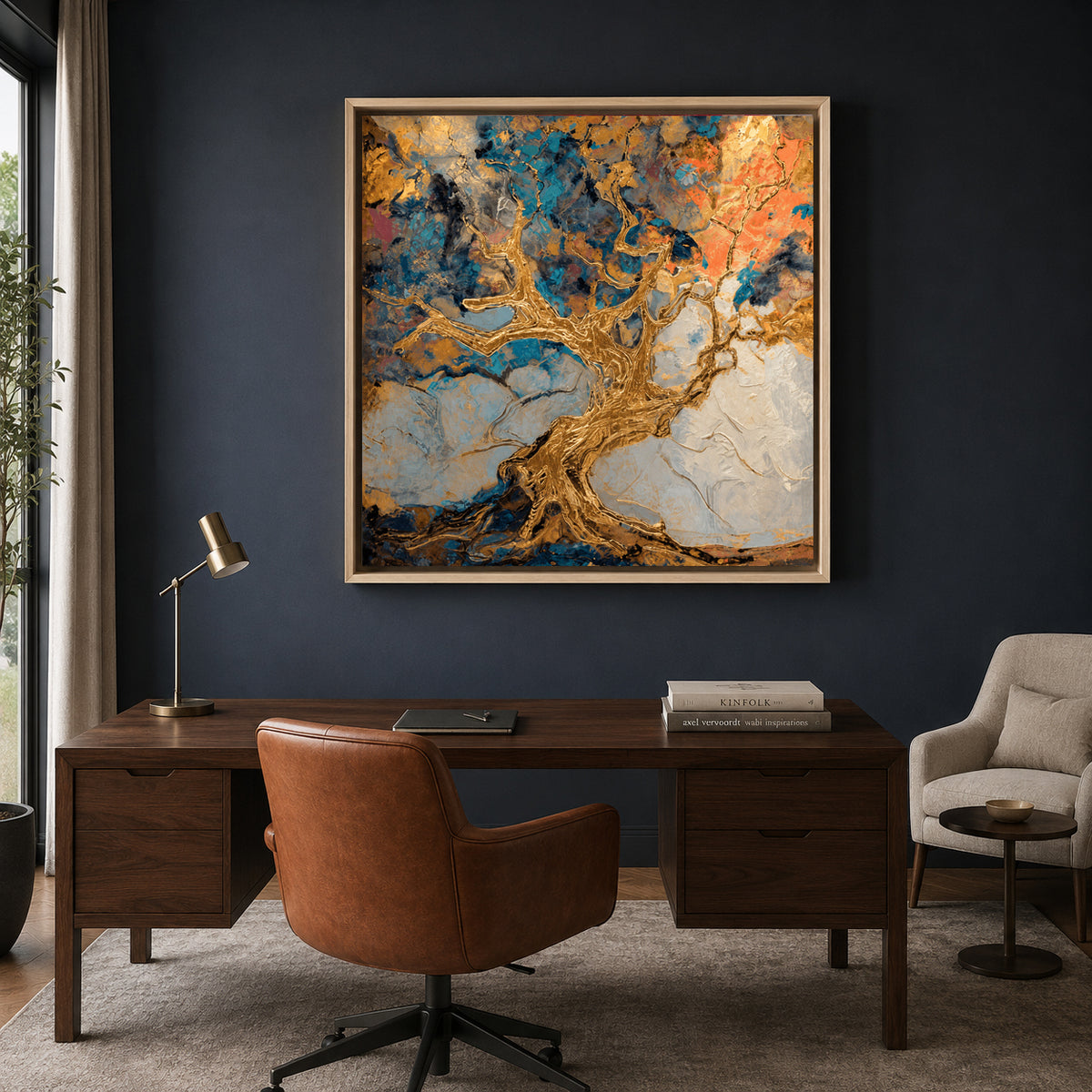 Golden Tree Abstract Canvas Art with Rich Textures