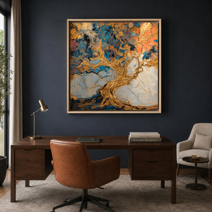 Golden Tree Abstract Canvas Art with Rich Textures