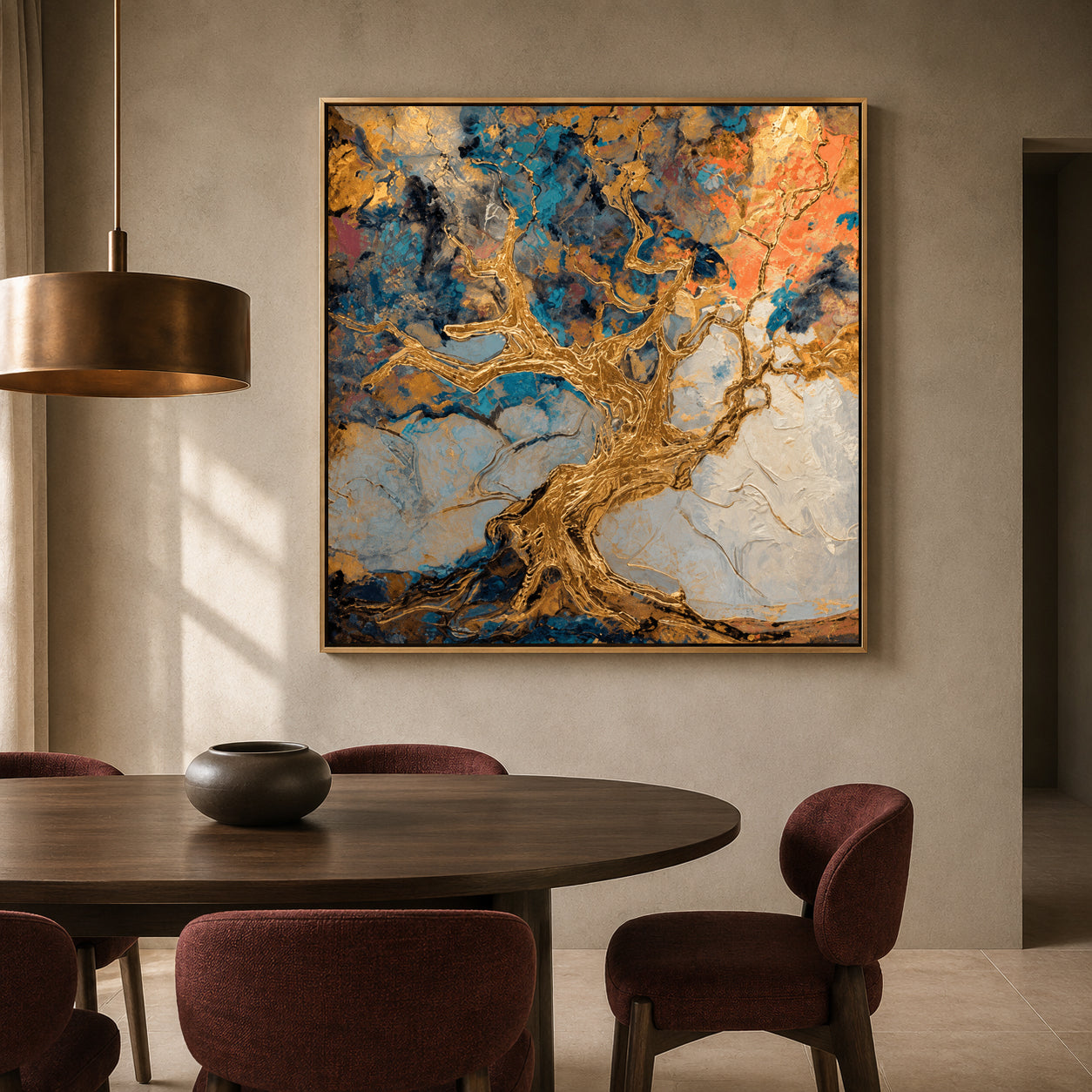 Golden Tree Abstract Canvas Art with Rich Textures