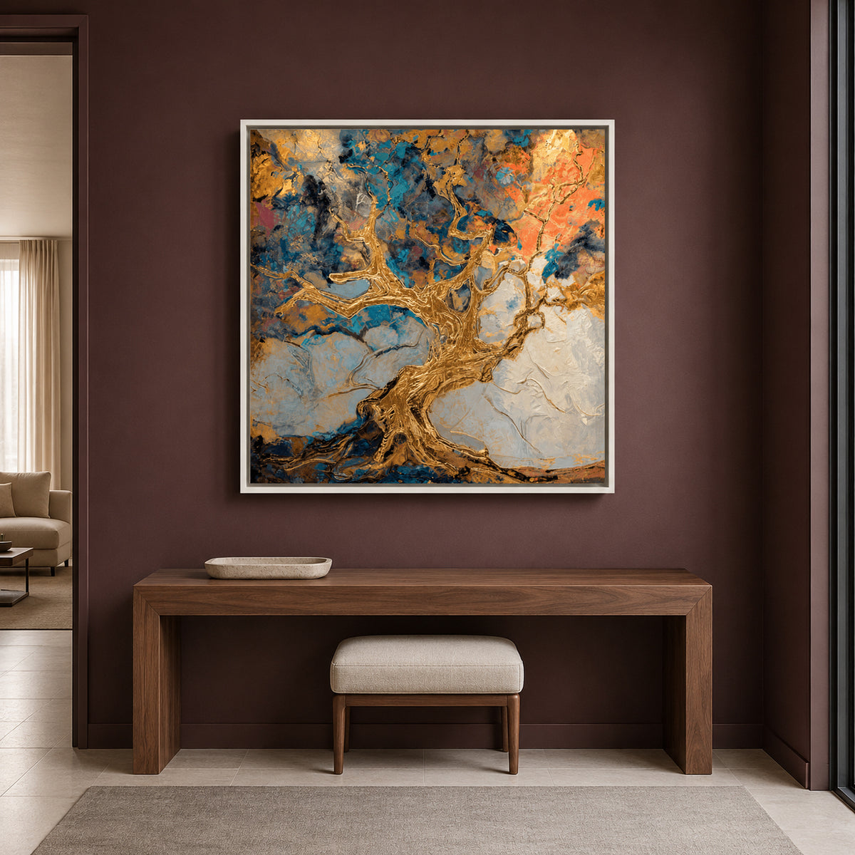 Golden Tree Abstract Canvas Art with Rich Textures