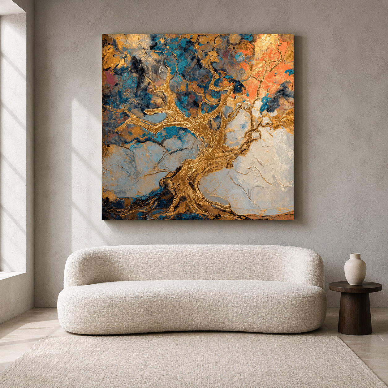 Golden Tree Abstract Canvas Art with Rich Textures