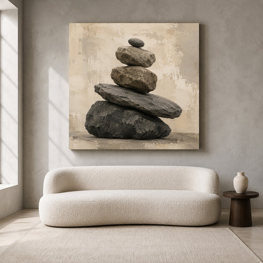 Balanced Stones Neutral Textured Modern Canvas Wall Art