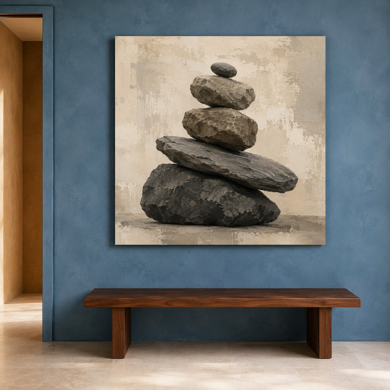 Balanced Stones Neutral Textured Modern Canvas Wall Art