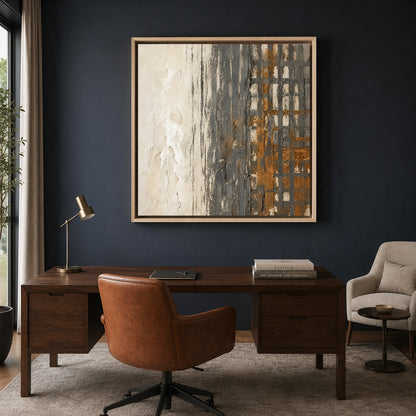 Neutral Geometric Abstract Canvas Art with Charcoal and Ochre Texture