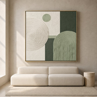 Sage Green Geometric Abstract Canvas Art with Textured Modern Shapes