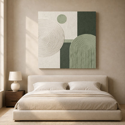 Sage Green Geometric Abstract Canvas Art with Textured Modern Shapes