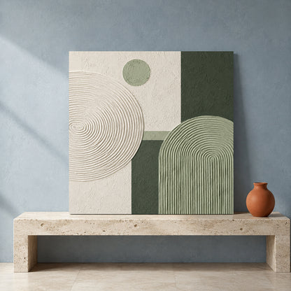 Sage Green Geometric Abstract Canvas Art with Textured Modern Shapes
