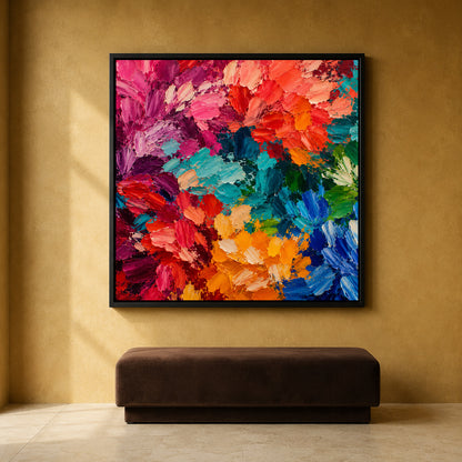 Colorful Floral Abstract Canvas Art with Vibrant Textured Flowers
