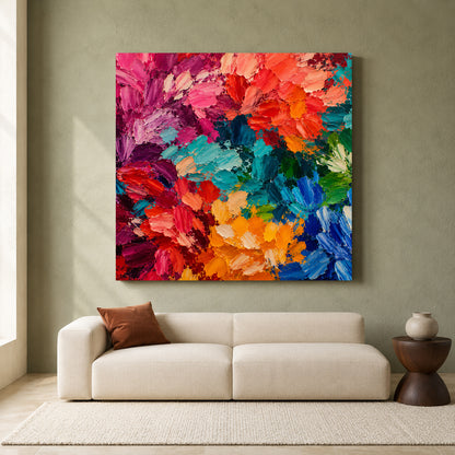 Colorful Floral Abstract Canvas Art with Vibrant Textured Flowers