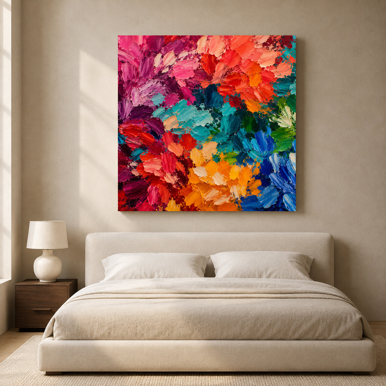Colorful Floral Abstract Canvas Art with Vibrant Textured Flowers