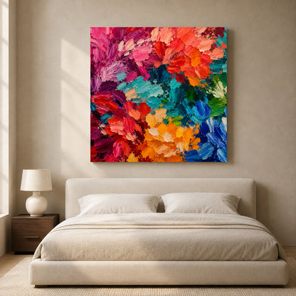 Colorful Floral Abstract Canvas Art with Vibrant Textured Flowers