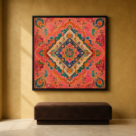 Colorful Indian Mandala Canvas Art with Ornate Floral Paisley Pattern