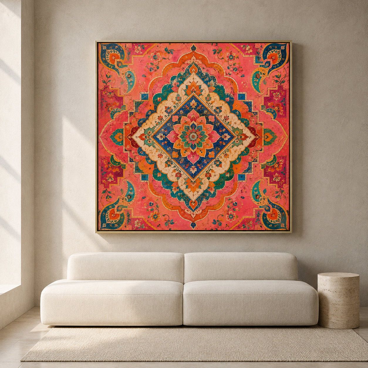 Colorful Indian Mandala Canvas Art with Ornate Floral Paisley Pattern