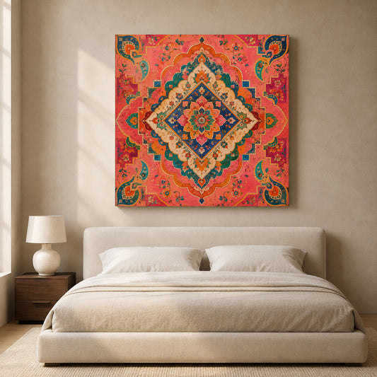 Colorful Indian Mandala Canvas Art with Ornate Floral Paisley Pattern