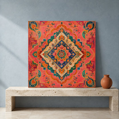 Colorful Indian Mandala Canvas Art with Ornate Floral Paisley Pattern