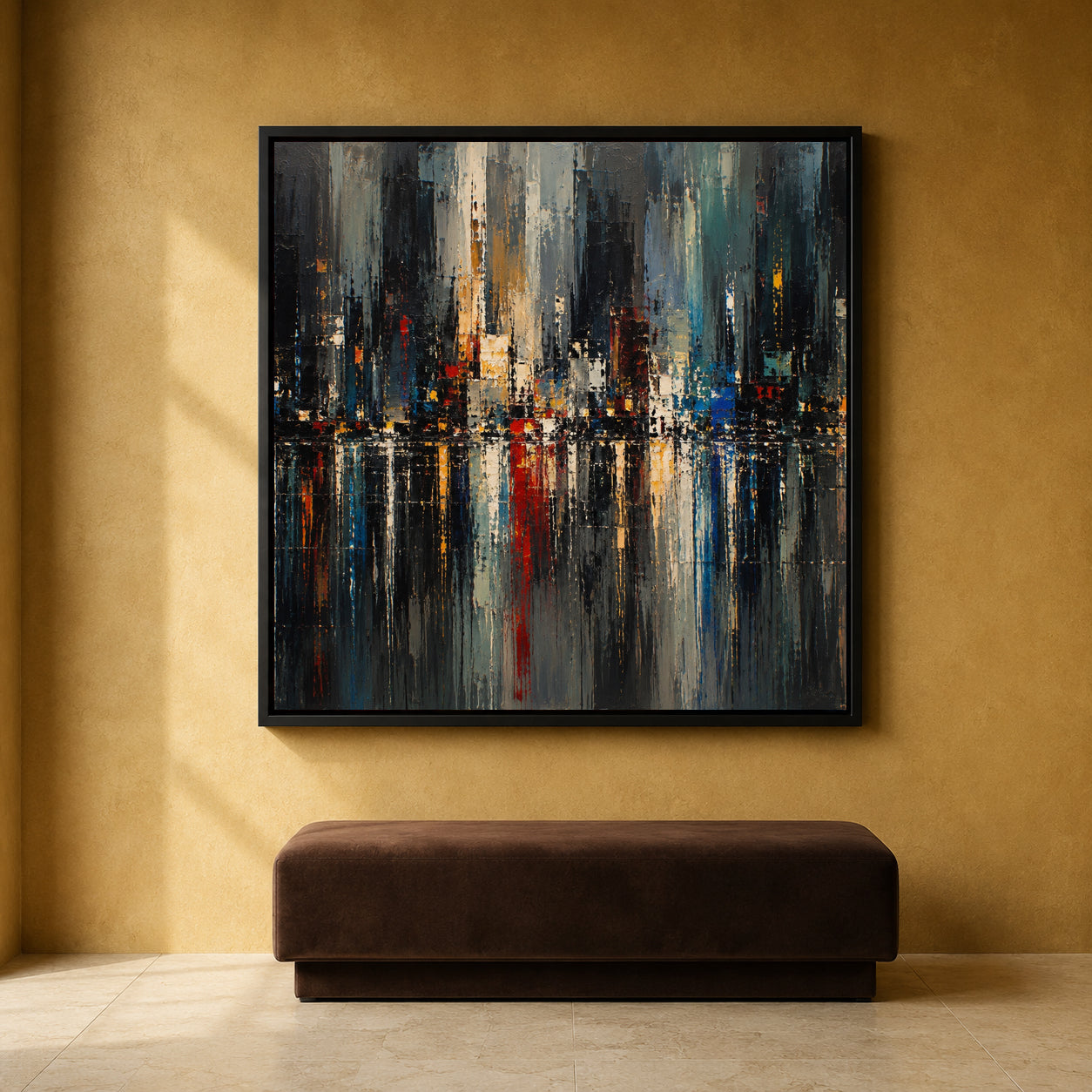 Abstract Cityscape Canvas Art with Urban Skyline Reflections