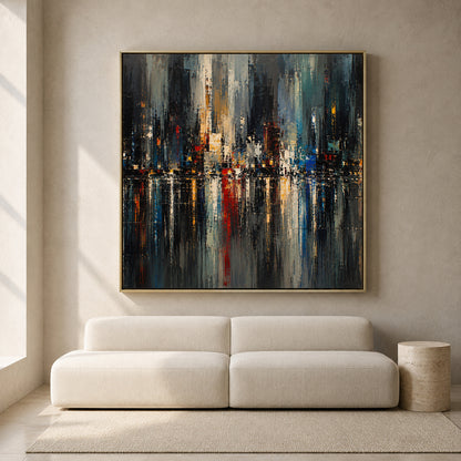 Abstract Cityscape Canvas Art with Urban Skyline Reflections