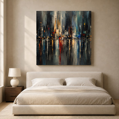 Abstract Cityscape Canvas Art with Urban Skyline Reflections