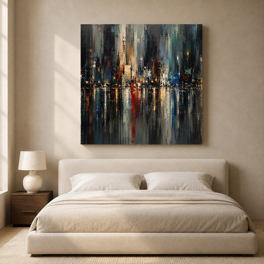 Abstract Cityscape Canvas Art with Urban Skyline Reflections