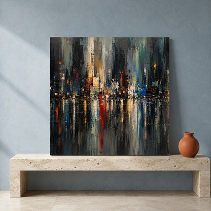 Abstract Cityscape Canvas Art with Urban Skyline Reflections