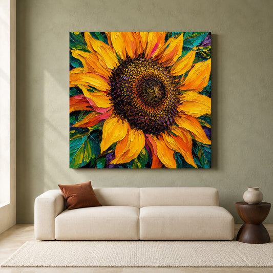 Vibrant Sunflower Canvas Art with Bold Yellow Petals