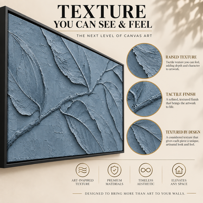 Dusty Blue Botanical Relief Panoramic Textured Canvas Art