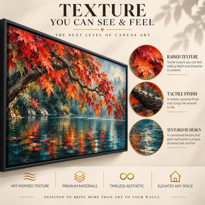Autumn Maple Over Tranquil Lake Panoramic Canvas Art