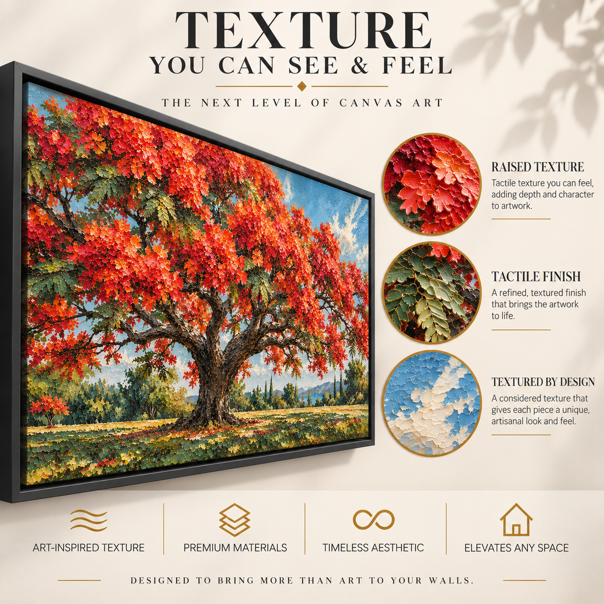 Crimson Canopy Tree Textured Panoramic Canvas Art
