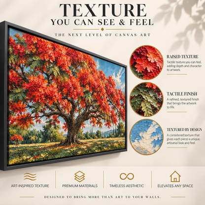 Crimson Canopy Tree Textured Panoramic Canvas Art