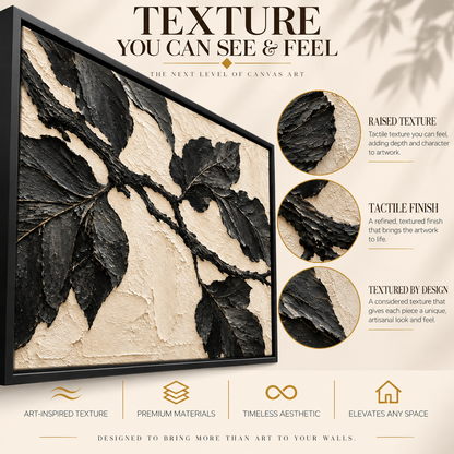 Black Botanical Branch Panoramic Textured Canvas Art