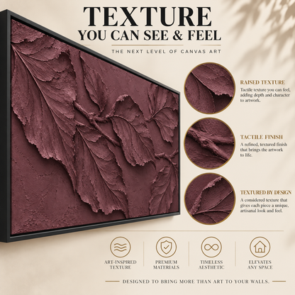 Deep Plum Botanical Relief Panoramic Textured Canvas Art