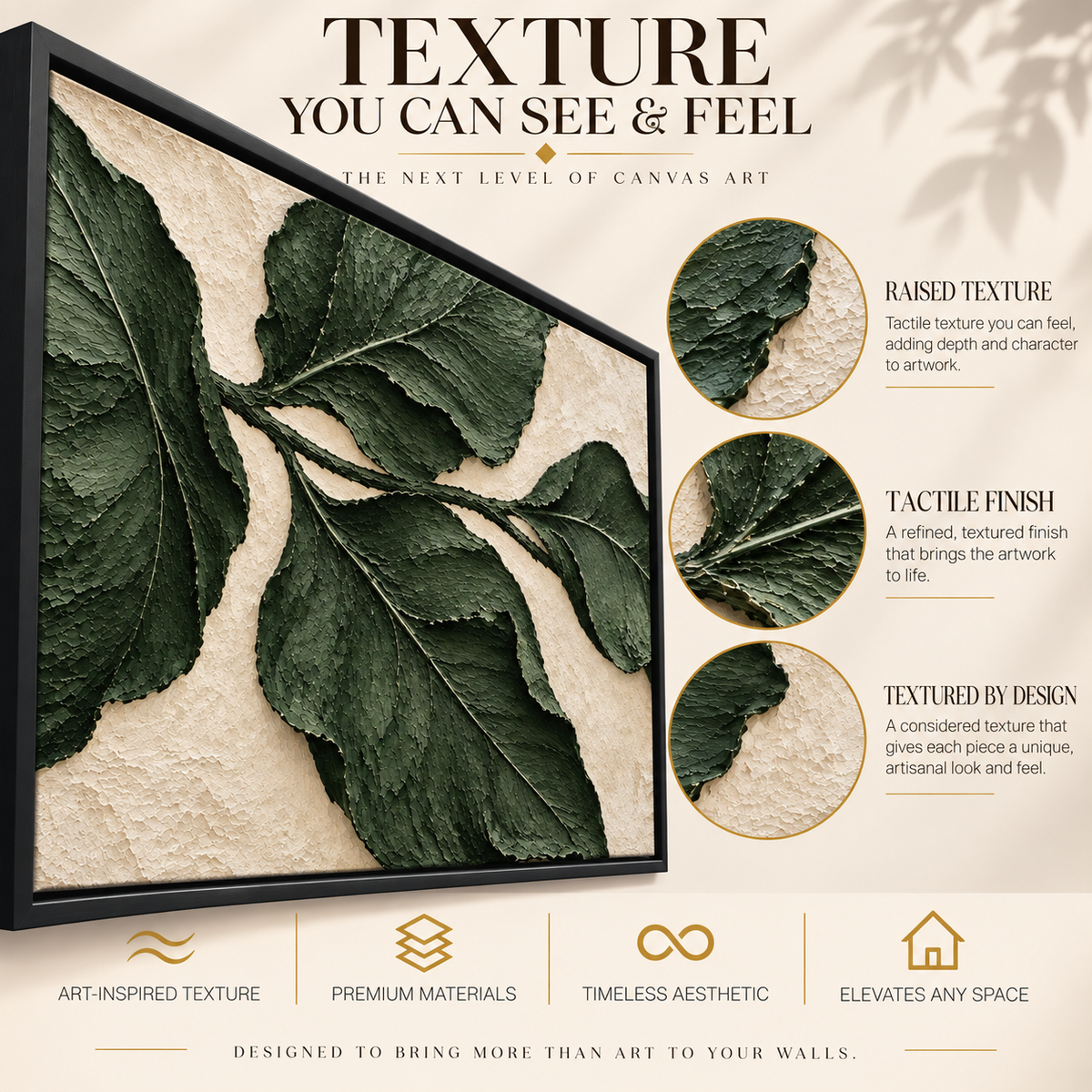 Forest Green Botanical Relief Panoramic Textured Canvas Art