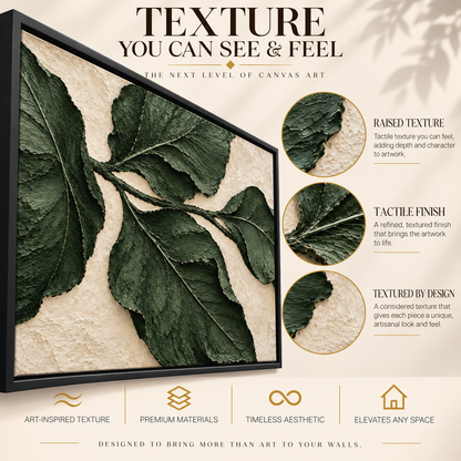Forest Green Botanical Relief Panoramic Textured Canvas Art