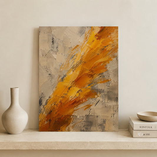 Golden Brushstrokes Abstract Canvas Art Warm Neutral Contemporary Painting