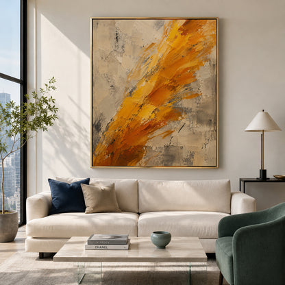 Golden Brushstrokes Abstract Canvas Art Warm Neutral Contemporary Painting
