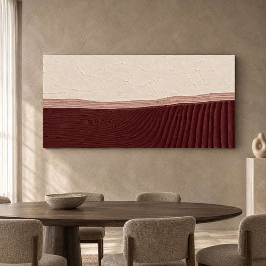 Burgundy Flow Textured Abstract Panoramic Canvas Art