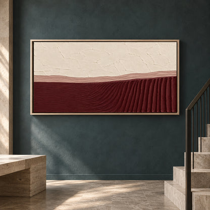 Burgundy Flow Textured Abstract Panoramic Canvas Art
