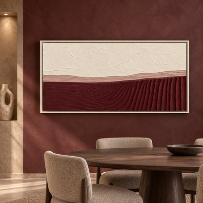 Burgundy Flow Textured Abstract Panoramic Canvas Art