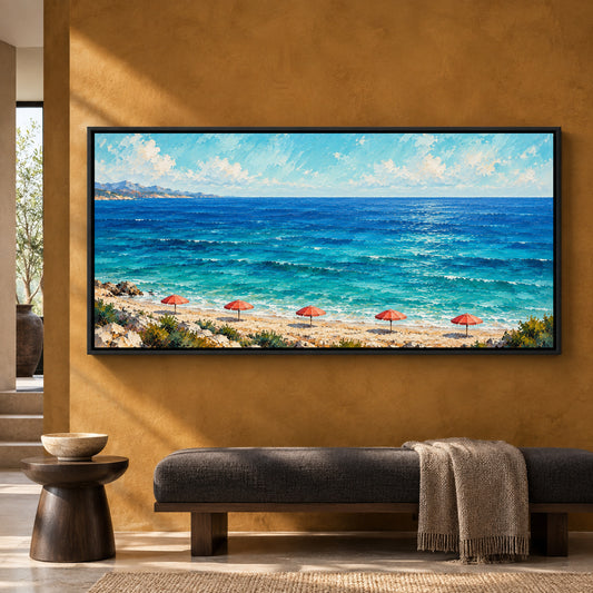 Turquoise Ocean Beach Panoramic Textured Canvas Wall Art