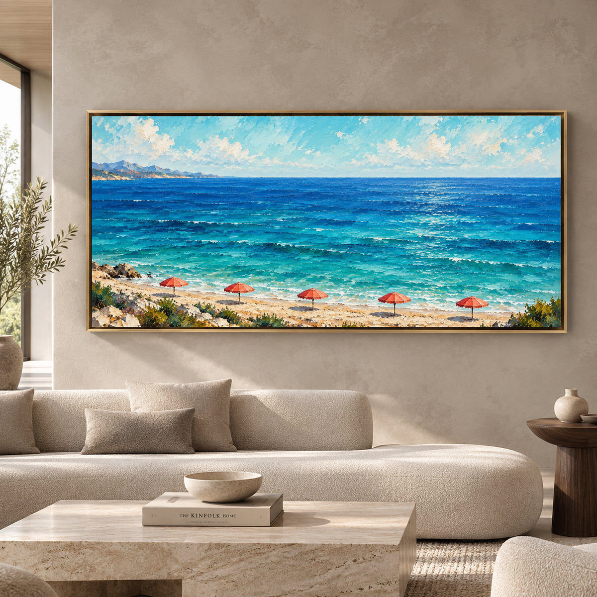 Turquoise Ocean Beach Panoramic Textured Canvas Wall Art