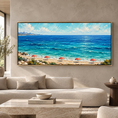 Turquoise Ocean Beach Panoramic Textured Canvas Wall Art