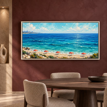 Turquoise Ocean Beach Panoramic Textured Canvas Wall Art
