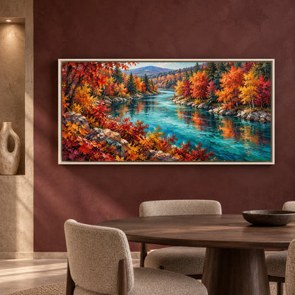 Autumn River Landscape Panoramic Textured Canvas Art