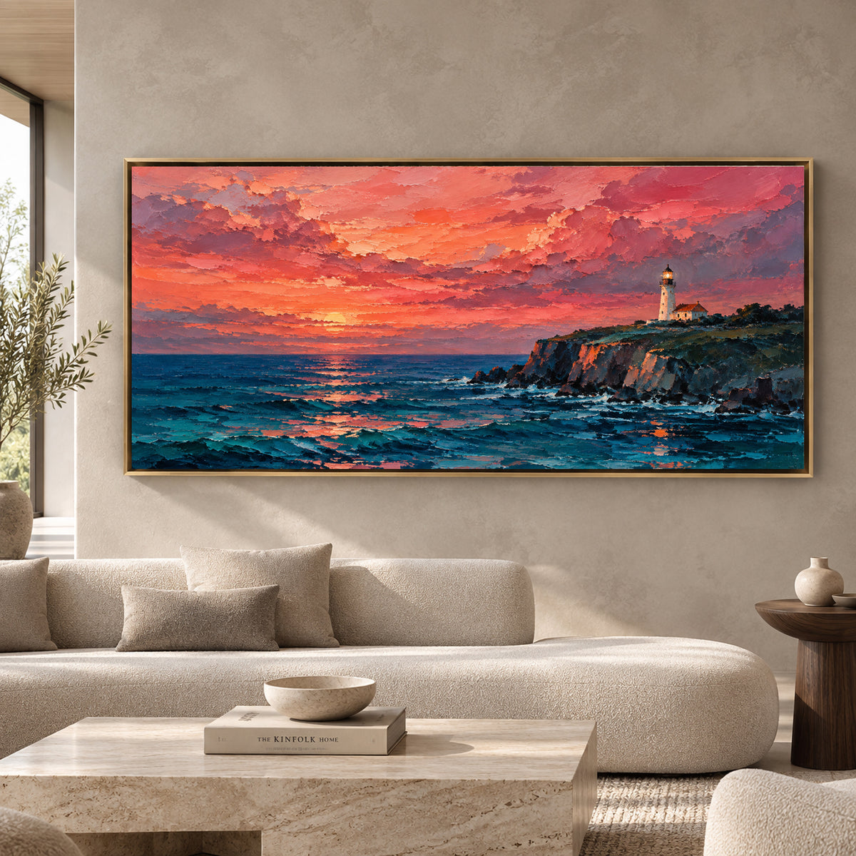 Sunset Lighthouse Seascape Panoramic Canvas Wall Art