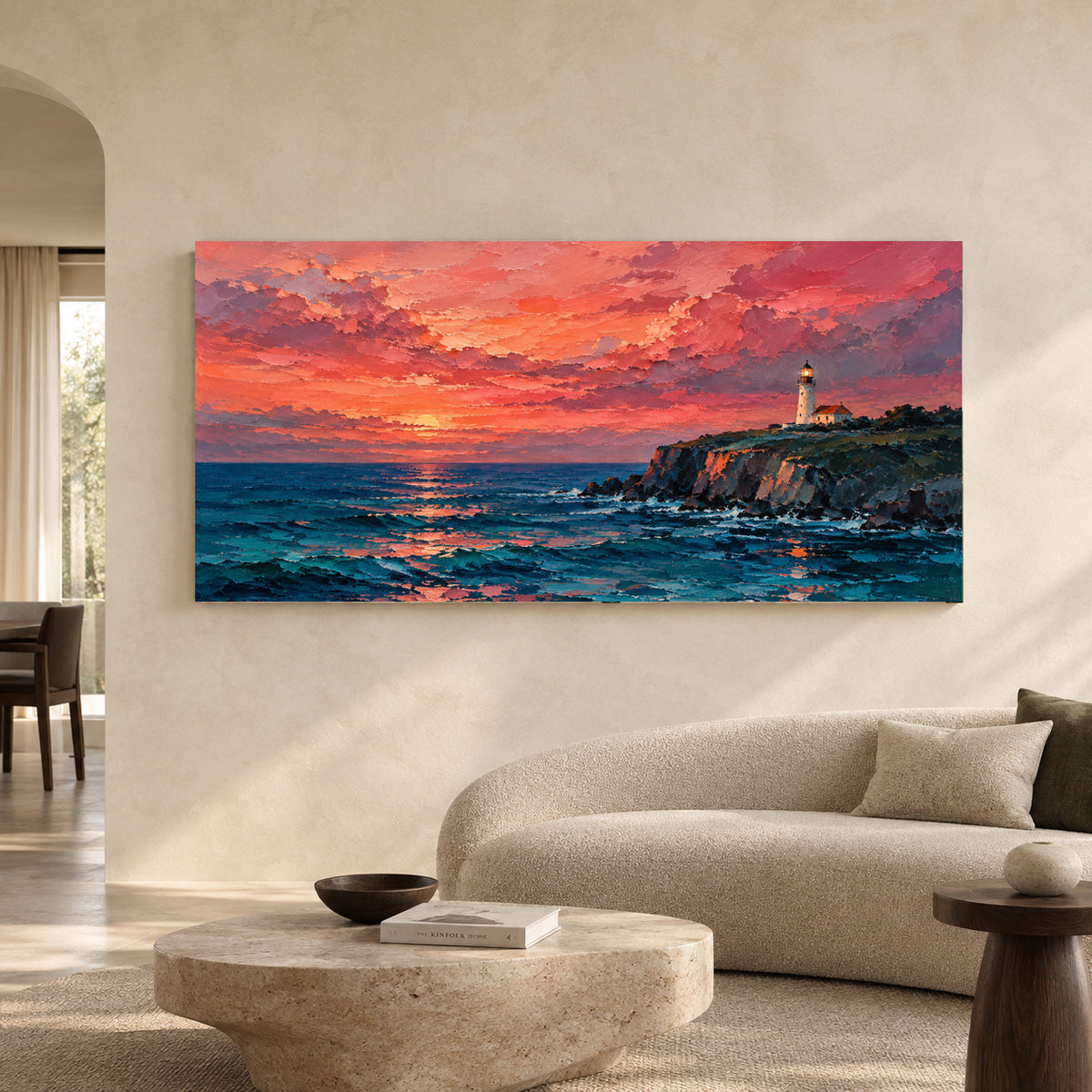 Sunset Lighthouse Seascape Panoramic Canvas Wall Art