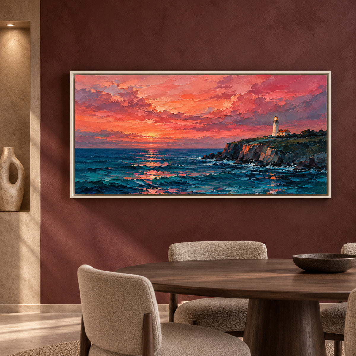 Sunset Lighthouse Seascape Panoramic Canvas Wall Art